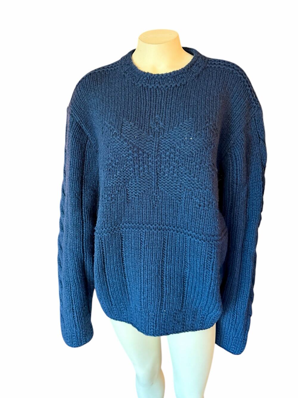 Polo Ralph Lauren Blue Hand Knit Wool Snow Flake Sweater Navy Large